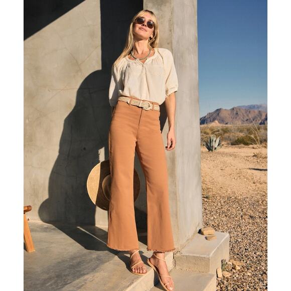 Green Marine Layer Bridget High Waist Raw Hem Wide Leg Pants 14 - Picture 9 of 9